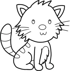 Cute Cat Coloring Page Vector Illustration. Cute Simple Cat Cartoon Coloring Page with white Background.