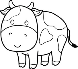 Cute Cow Coloring Page Vector Illustration. Cute Simple Cow Cartoon Coloring Page with white Background.