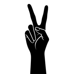minimal Victory Hand Gesture Vector silhouette, black color silhouette, white background