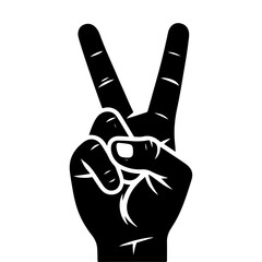 minimal Victory Hand Gesture Vector silhouette, black color silhouette, white background