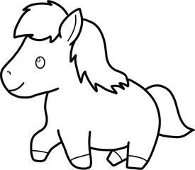 Cute Horse Coloring Page Vector Illustration. Cute Simple Horse Cartoon Coloring Page with white Background.