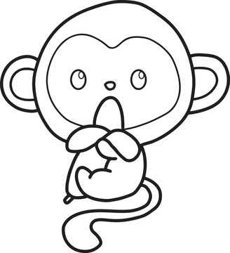Cute Monkey Coloring Page Vector Illustration. Cute Simple Monkey Cartoon Coloring Page with white Background.