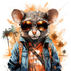 Cool Mouse in Watercolor effect - obrazy, fototapety, plakaty