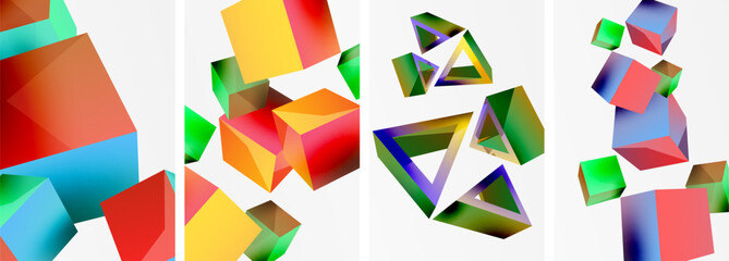 Composition of 3d cubes and other geometric elements background design for wallpaper, business card, cover, poster, banner, brochure, header, website