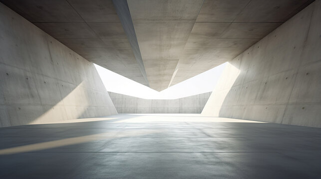 abstract of concrete interior with sunlight cast the shadow on the wall 3D render