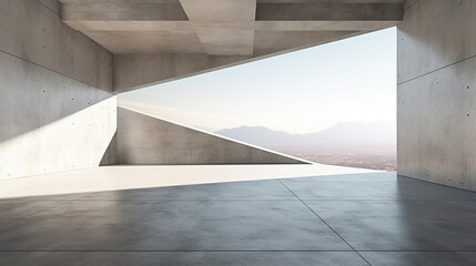 abstract of concrete interior with sunlight cast the shadow on the wall and floor 3D render