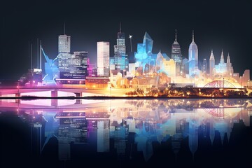 Obraz premium city skyline at night Generative AI