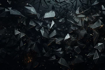 Muurstickers Graphic resources. Abstract and futuristic black background with copy space. Broken and explode black material particles and fragments © Rytis