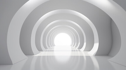 abstract of white concrete tunnel with the light cast shadow on the wall