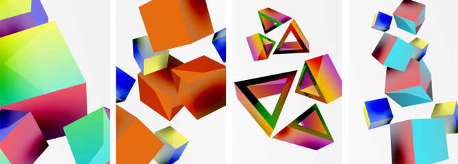 Composition of 3d cubes and other geometric elements background design for wallpaper, business card, cover, poster, banner, brochure, header, website