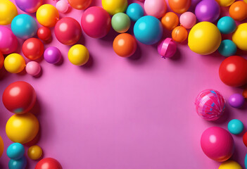 abstract geometric background, colorful balls, multicolored balloons, candy, primitive shapes