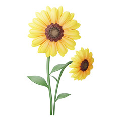 Illustration with 3d sunflower isolated on transparent background. Realistic vector illustration with yellow flower for decoration.