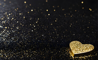 A small gold heart on a sparkling black background. Generative AI