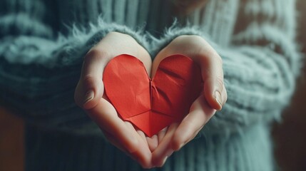 Charity or hrart desease concept. Male hands hold red heart. Valentines ,love,healthcare