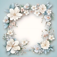 white flowers frame and border on blue background