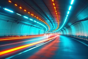 Fototapeta na wymiar Car light trails in a tunnel. Concept of rapid rhythm of a modern city.