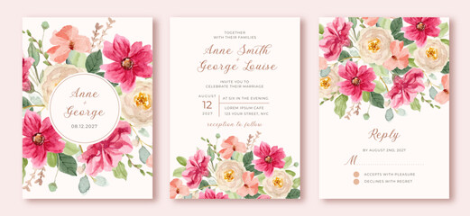 Fototapeta na wymiar wedding invitation set with pretty floral watercolor