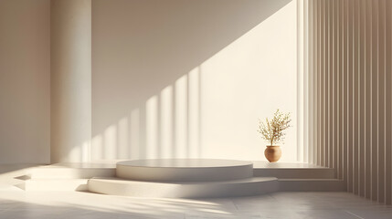 Abstract White Wall with Plants and Shadows