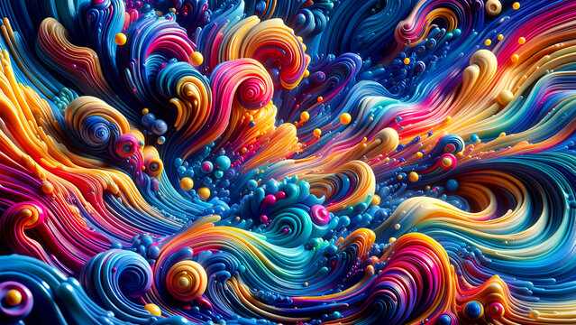 Kaleidoscopic Currents: The Swirling Dance of Chromatic Waves, beautiful and captivating, 4K image size, 3D image