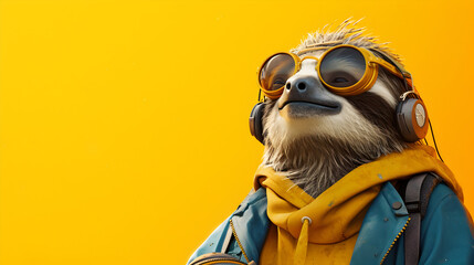 Fototapeta premium Chill Sloth with Sunglasses on Yellow Background