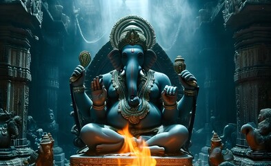 Naklejka premium Lord ganesha sculpture in temple. Lord ganesh festival.