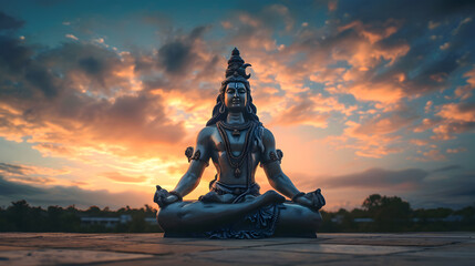 Shiva God Statue  at sunset