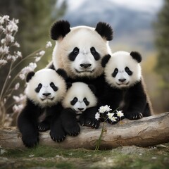 Obraz premium Nice color panda bears image Generative AI