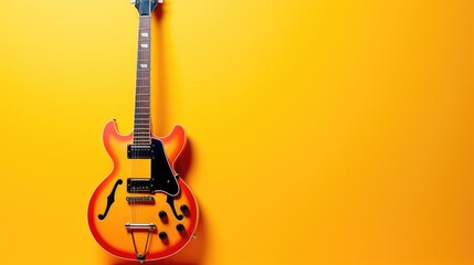 Guitar on color background and space for ads text - obrazy, fototapety, plakaty