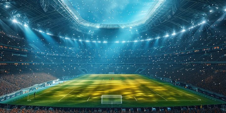 Fans in an abandoned soccer stadium during the nighttime, Generative AI.