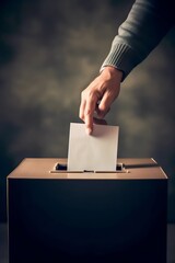 hand inserts election ballot into ballot box - obrazy, fototapety, plakaty