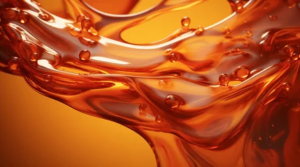 Poster A liquid wave of clear oil. A bright splash of orange liquid. Abstract shining background for design. © MargaritaSh