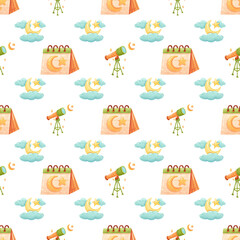 Ramadan Seamless Pattern Watercolor Background
