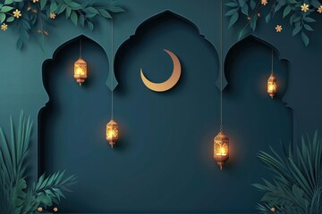 Minimalist Greetings Eid Mubarak and Ramadhan Kareem Card with Islamic Touch