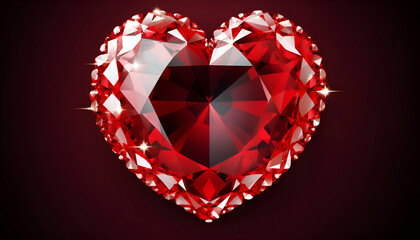 Red ruby heart on a dark background. Valentine's Day.  illustration.