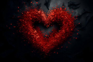 Red heart on a black background with a lot of smoke and fire - Powered by Adobe