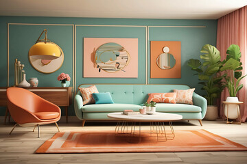 The aesthetic room is full of color and there is a sofa