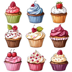 set of cartoon cupcake on a transparent background, Ai Generated Images