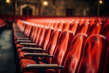 Fototapeta premium Elegant Red Theater Seats in Vintage Ambient Light