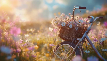 Dekokissen A dreamy composition featuring a bicycle and a basket filled with wildflowers, the soft focus adding a touch of romance to this enchanting © Teddy Bear