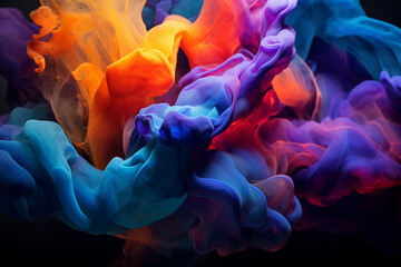 Graphic resources of colorful goo, smoke, mist, cloud or dye, paint floating in water or levitating in air. Abstract, minimalist and surreal background with copy space