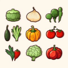 icon set vector vegetables image to decorate making presentations. generative AI