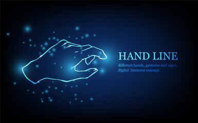 Human hand line, different hands, gestures and signs, digital business concept, futuristic digital innovation background vector illustration.