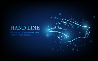 Human hand line, different hands, gestures and signs, digital business concept, futuristic digital innovation background vector illustration.