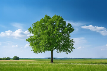 Fototapeta na wymiar A tree with green leaves against the blue sky