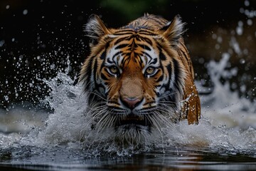 Fototapeta na wymiar Tigers running in the water