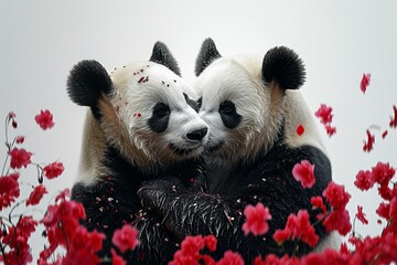 Two pandas hugged each other and they fell in love