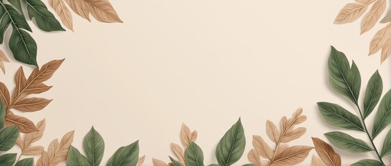 Obraz premium Leaf background in Aesthetic minimalism style. Soft pastel, neutral colors and beige elements for social media.