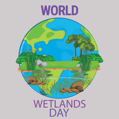 World Wetlands Day inscription. banner concept Hand hand-drawn vector art.
