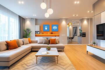 Fototapeta premium Modern Smart Home Interior with Integrated AI Assistants