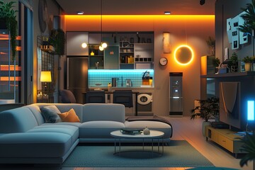 Modern Smart Home Interior with Integrated AI Assistants